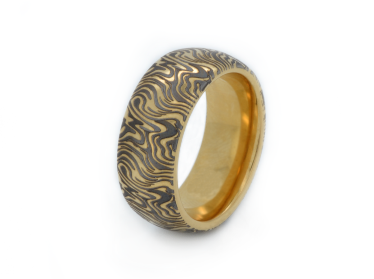 Goldener Mokume Majestät | Wolframring mit goldener Veredelung
