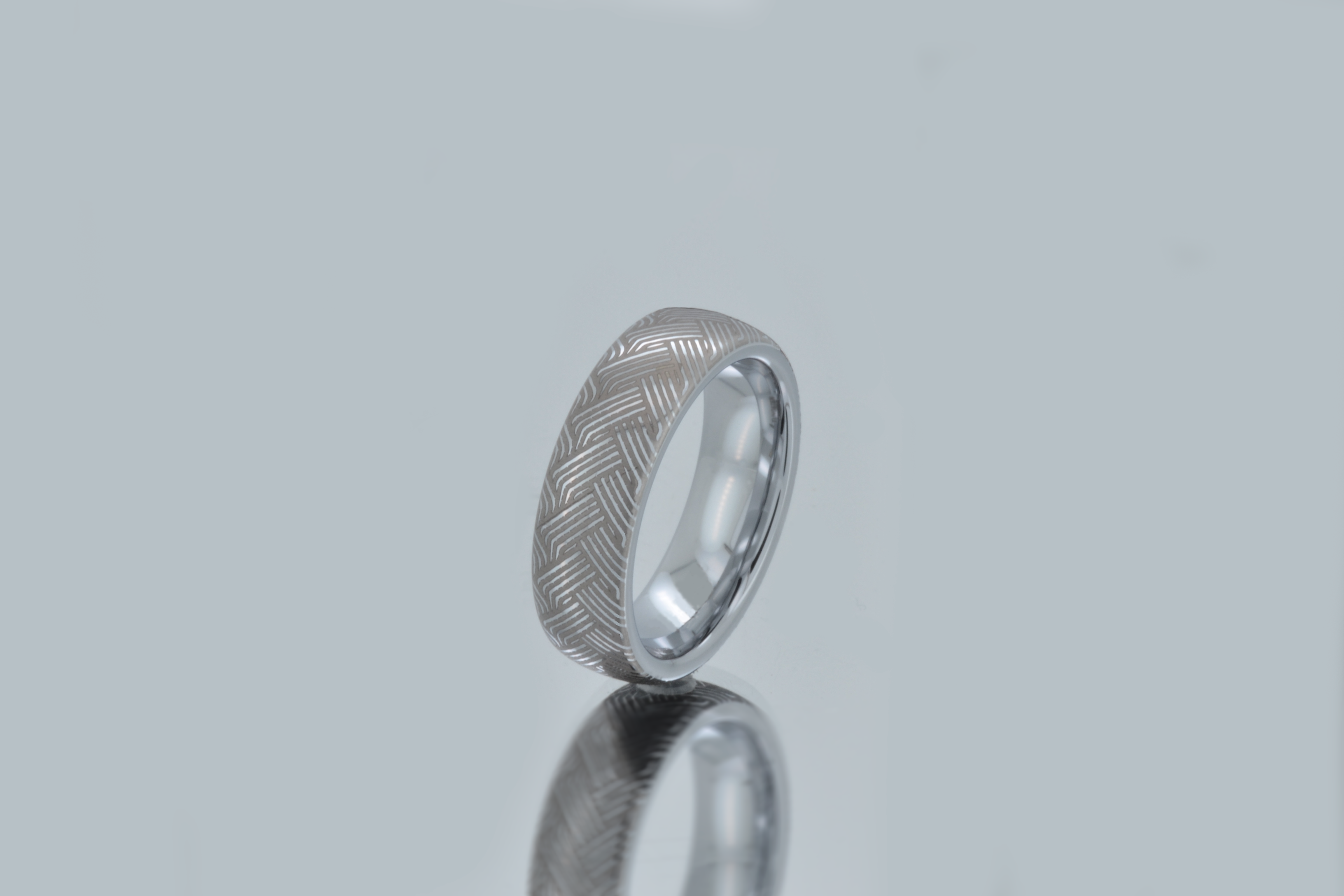 Urban Herringbone | White Gold Tungsten Ring