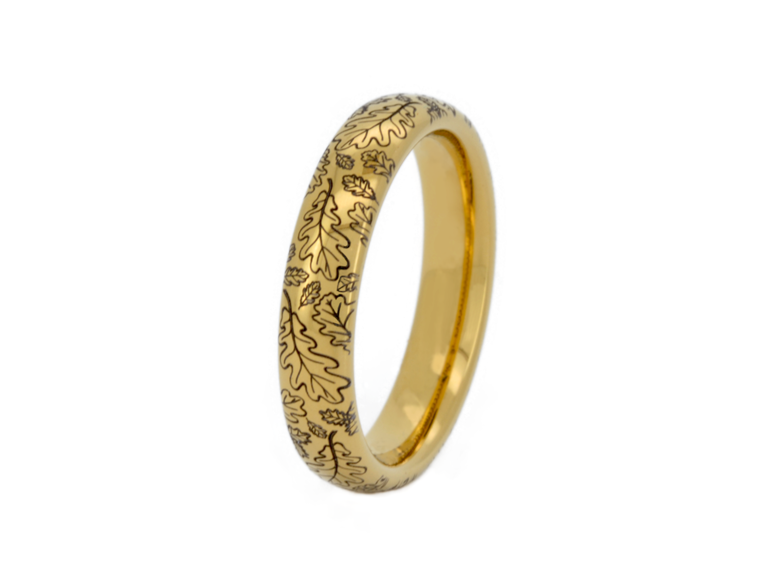 Delicate Oak Leaf Gold Tungsten Ring - Main Image