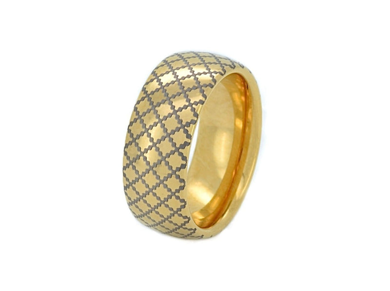 elegant yellow gold wedding band with unique quilted engraving, chic wedding ring, anniversary engagement gift for special occasions for him and her.