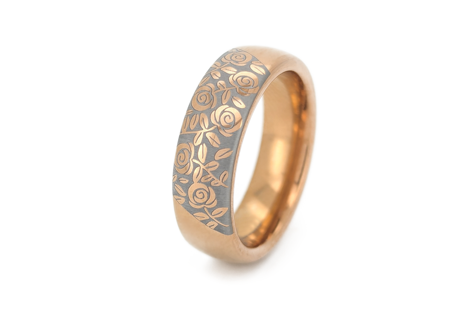 White Blooming Rose Rose Gold Tungsten Ring