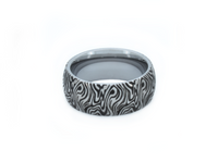 luxury white gold plated wedding band, elegant original unique abstract pattern made by AI, laser engraved ring, chic anniversary wedding engagement gift for special occations for him and her.