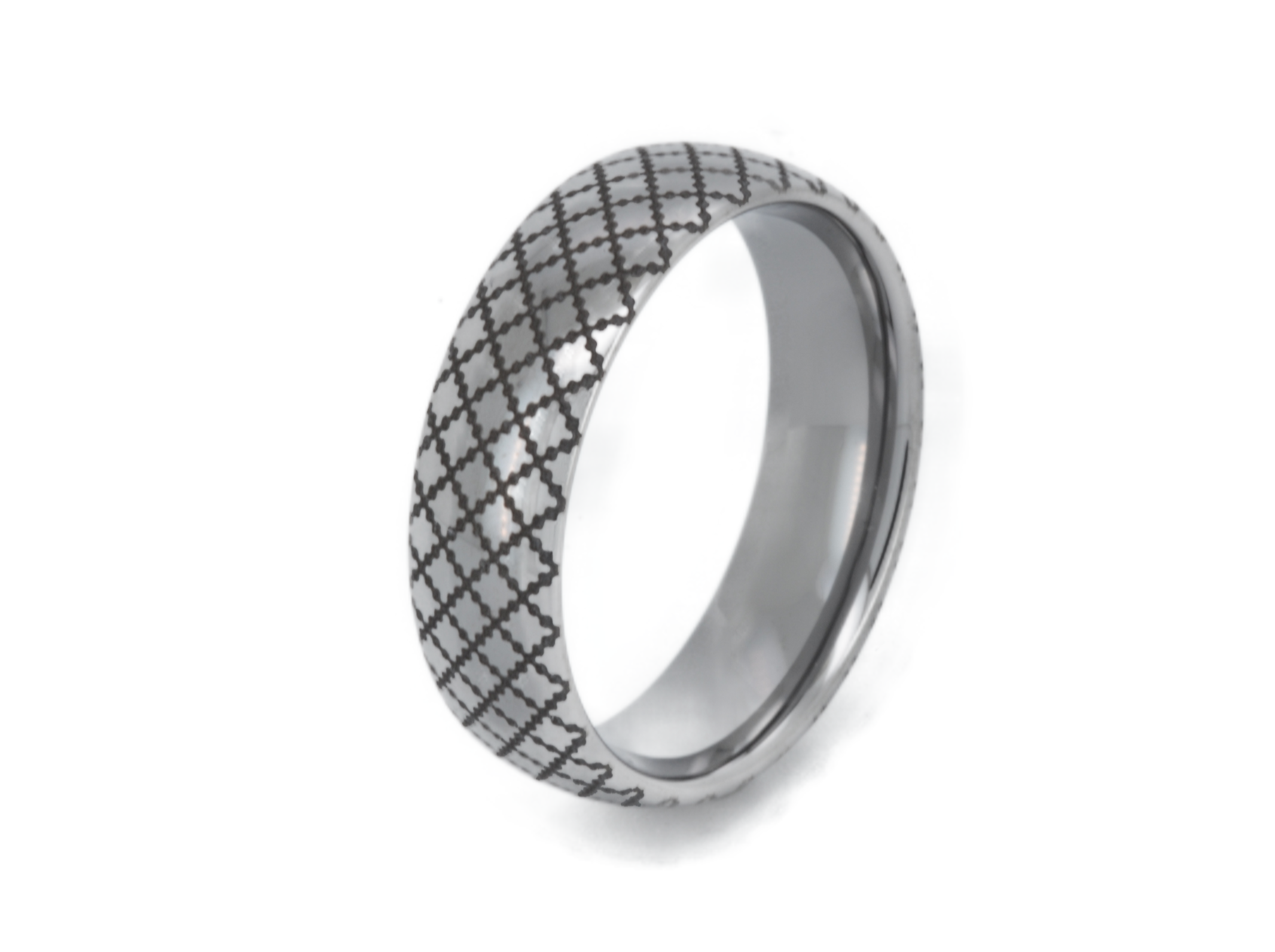 6mm Tungsten Carbide Ring, White Gold-Plated, Elegant Engraved Band, Unique Grid Pattern Design, Romantic Anniversary or Engagement Gift, Perfect for Couples; Promise Ring, Durable Wedding Jewelry.