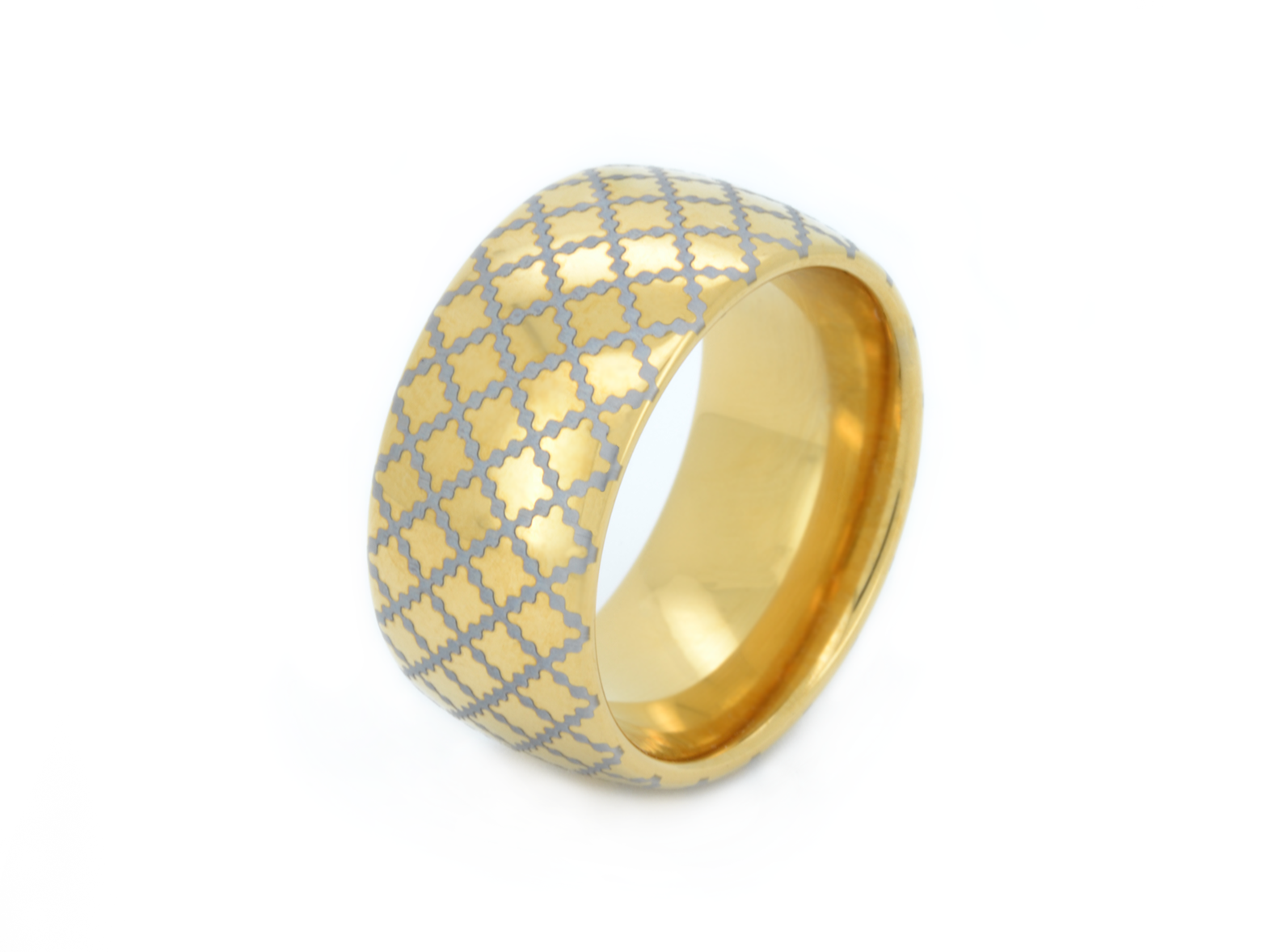 10mm Gold Tungsten Ring - Quilted Pattern Wide Band | HoloRing