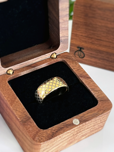 Golden Quilted Elegance | Gold Tungsten Ring