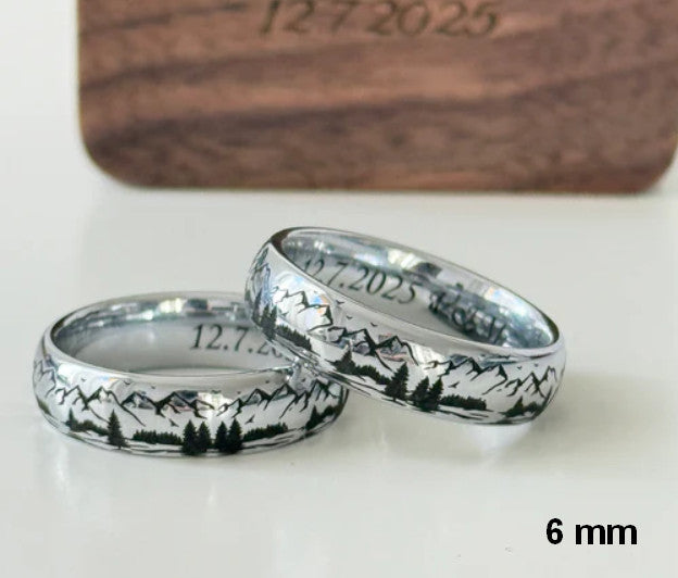 Mountains | White Gold Tungsten Ring