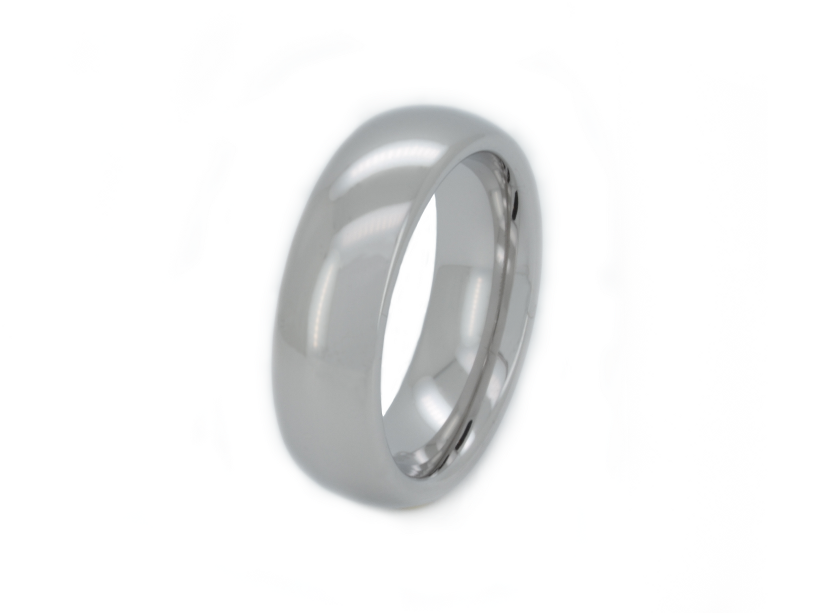High Polished White Gold Tungsten Wedding Band with a polished plain surface, shown against a light background.