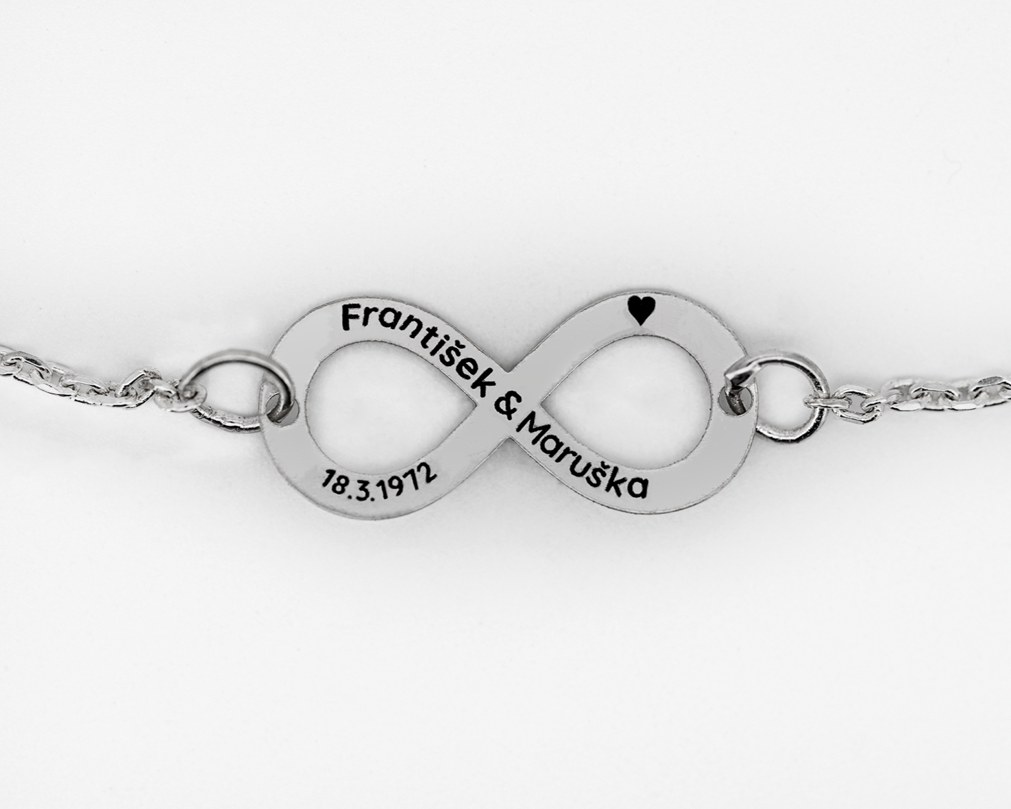 Silver bracelet with infinity symbol of eternal love with personalized engraving