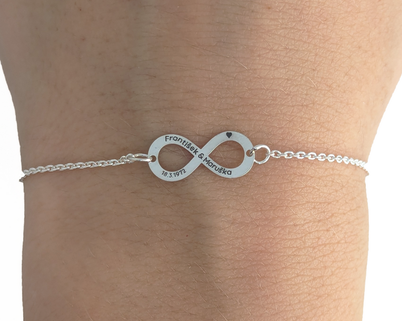 Silver bracelet with infinity symbol of eternal love with personalized engraving
