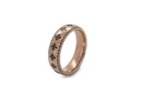 Product photo of the Folk Heritage tungsten ring with laser-engraved surface detail.