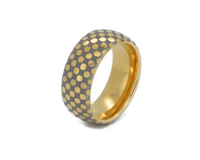 Celestial Grid tungsten ring with laser-engraved surface detail, shown against a light background.