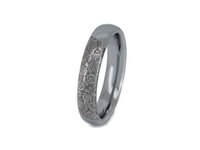 Silver Blooming Rose tungsten ring with delicate engraved rose pattern on a white background.