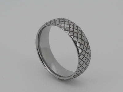 6mm Tungsten Carbide Ring, White Gold-Plated, Elegant Engraved Band, Unique Grid Pattern Design, Romantic Anniversary or Engagement Gift, Perfect for Couples; Promise Ring, Durable Wedding Jewelry.