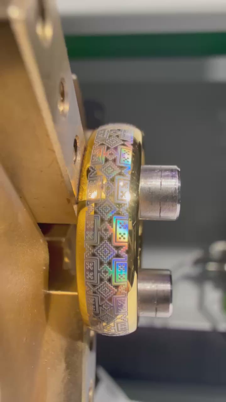 Tribal Pixel Mirage | Gold Tungsten Ring