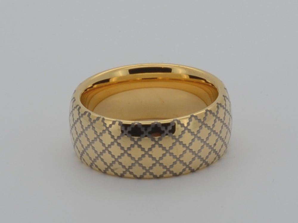 8mm Gold Tungsten Ring - Quilted Pattern Wedding Band | HoloRing