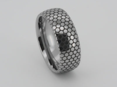 Exquisite 18k white gold-plated tungsten carbide man wedding band featuring a unique engraved design similar to snake skin for a romantic promise or anniversary ring. Ideal for engagement or as a meaningful gift, blending elegance with durability.